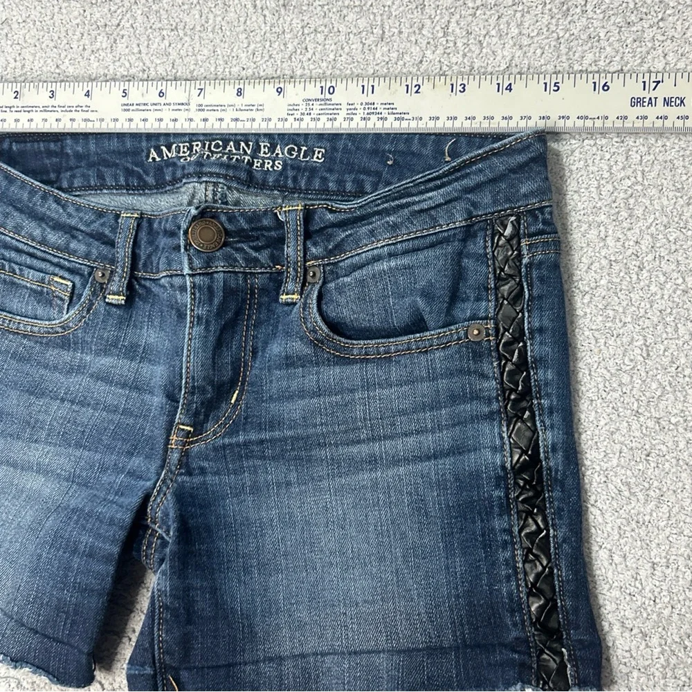 American Eagle Outfitters Dark Blue Jean Shorts With‎ Faux Leather Braids Size 6
